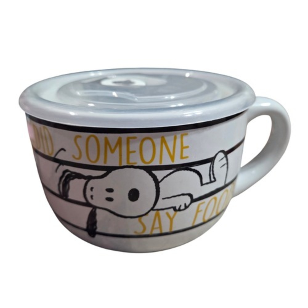 Silver Buffalo Peanuts Snoopy & Woodstock Did Someone Say Food Soup Mug w/ Lid